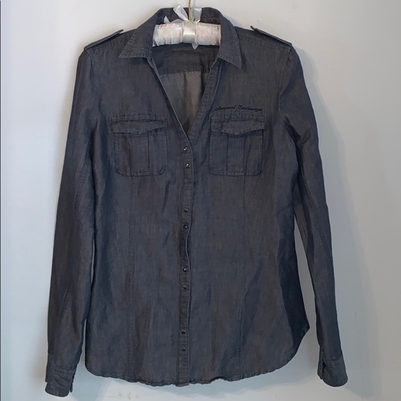 AX Armani Exchange Chambray v-neck Button shirt women’s small - Picture 5 of 9